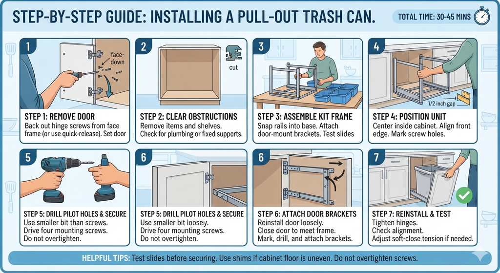 how to install a pull out trash can steps